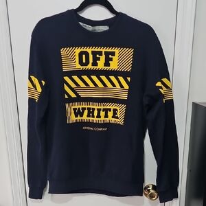 Off-White Men's Sweater in Navy and Yellow